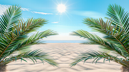 Tropical Paradise, A Dreamy Beach Scene, Where the Ocean Meets the Sky in a Perfect Escape