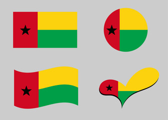 Guinea - Bissau flag. Flag of Guinea - Bissau in heart shape. Guinea - Bissau flag in circle shape. Country flag variations.	 