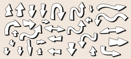 Vector set of arrows. Collection of direction signs.