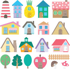Little town home sweet home hand drawn house and building architecture icon vector illustration