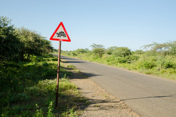 Panneau routier, Protection sur les routes des tortues, Kenya, Afique