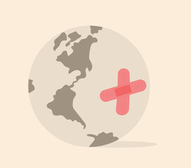 Earth sick isolated. Climate change and ecological problems. Hurt globe. Vector planet illustration
