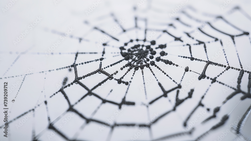 Wall mural spider web with dew drops close-up macro photography background 3d render