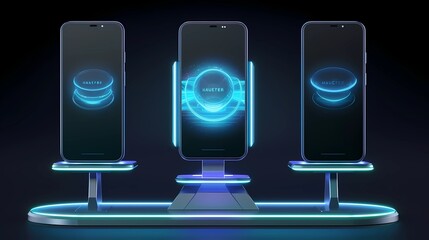 Futuristic Smartphone with glowing neon circle, Generative AI illustrations. - obrazy, fototapety, plakaty