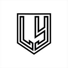 LY Letter Logo monogram shield geometric line inside shield isolated style design