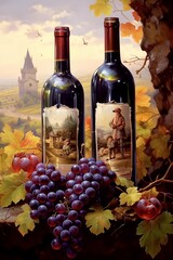 Still life with red wine and grapes. High resolution