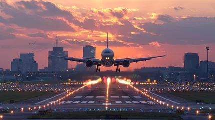 Tuinposter A plane taking off from an airport   © YamunaART