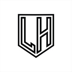 LH Letter Logo monogram shield geometric line inside shield isolated style design