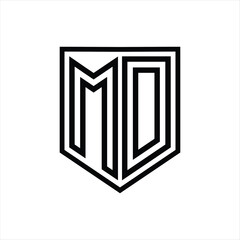 MD Letter Logo monogram shield geometric line inside shield isolated style design