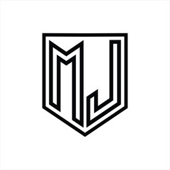 MJ Letter Logo monogram shield geometric line inside shield isolated style design