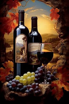 Still life with red wine and grapes. High resolution