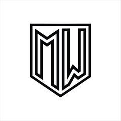 MW Letter Logo monogram shield geometric line inside shield isolated style design