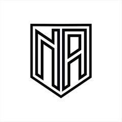 NA Letter Logo monogram shield geometric line inside shield isolated style design