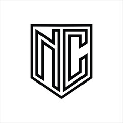 NC Letter Logo monogram shield geometric line inside shield isolated style design