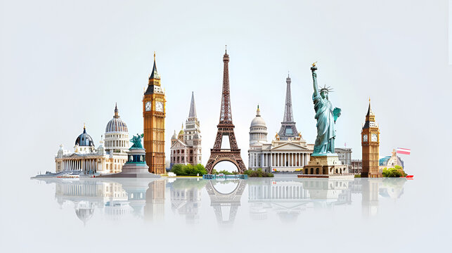Timeless architectural landmarks in clean backdrop: celebrating iconic marvels.