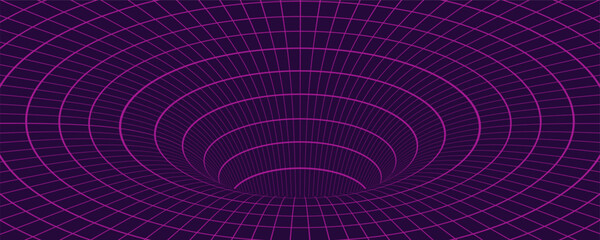 Wireframe tunnel. 3D grid background. Vector illustration.