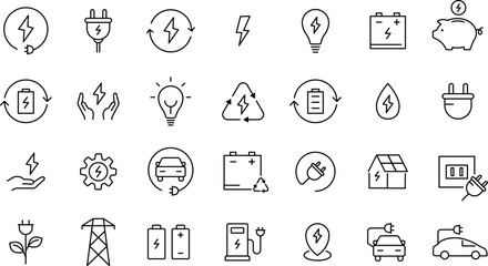 電気に関する線画アイコンセット