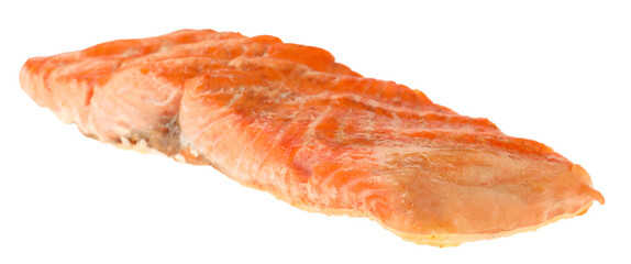 Piece of tasty grilled salmon isolated on white