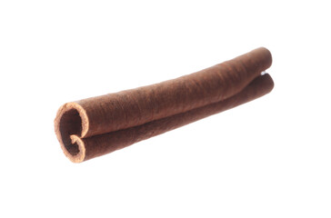 One aromatic cinnamon stick isolated on white
