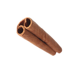 One aromatic cinnamon stick isolated on white