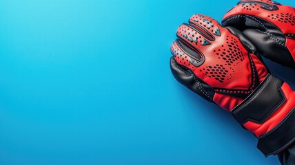 Red and black motorcycle gloves on a blue background