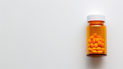 A bottle of orange pills on a white background