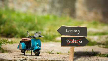 Signposts the direct way to solution versus to problem - obrazy, fototapety, plakaty