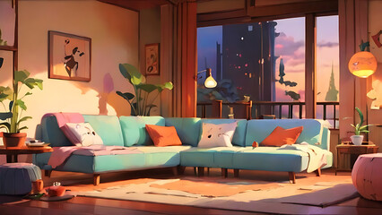 living room interior with sofa.
Generative AI