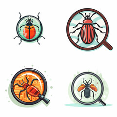 Bug Bounty Hunt (Magnifying Glass Finding Software Bugs) simple minimalist isolated in white background vector illustration