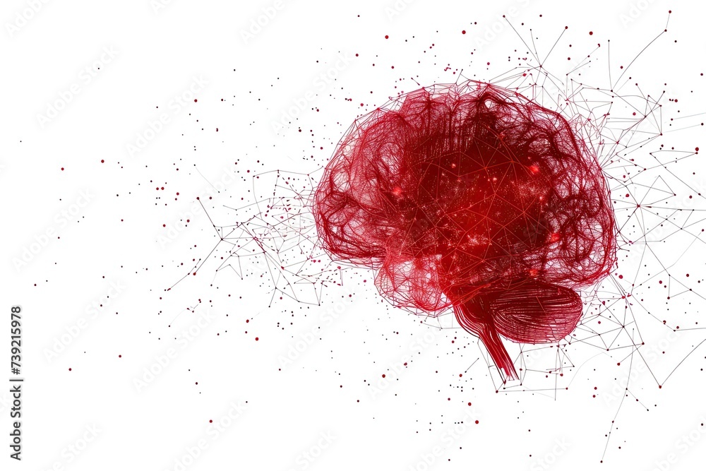 Wall mural red brain image shining wallpaper with network illustration vector isolated on white background