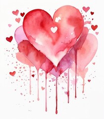 Heartfelt Hues Watercolor Pink Hearts Hand-Painted on White Background