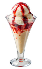 isolated ice cream dessert with strawberry sauce - obrazy, fototapety, plakaty