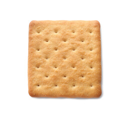 One crispy cracker isolated on white, top view. Delicious snack