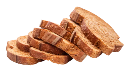Poster Round bread rusks pile, whole wheat toast slices isolated on transparent background © Thamidu