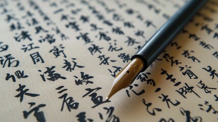Fountain pen on handwritten Chinese calligraphy paper
