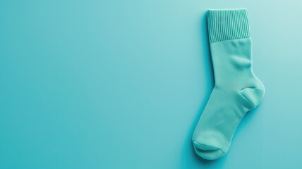 Single teal sock on a light blue background