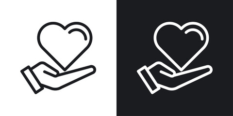 Heart in hand icon designed in a line style on white background.