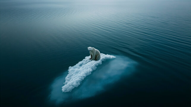 Polar bear on small ice floe. Generative Ai.