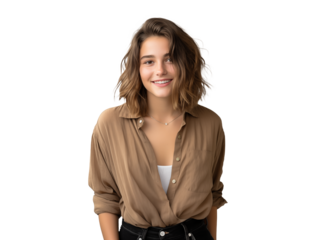 isolated png portrait of natural beautiful smiling young woman in casual style