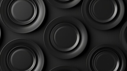 Minimalist Black Plate Arrangement: Elegant Flat Lay - obrazy, fototapety, plakaty
