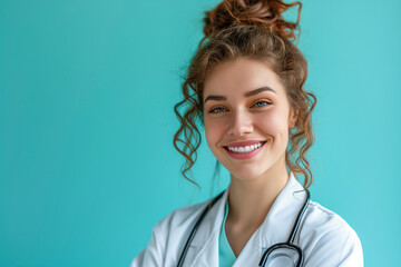 Beautiful Doctor Woman Smiling at Camera on Isolated Background. Professional Doctor Concept.