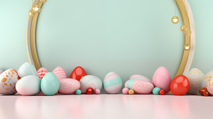 3D simple green celebrative festive easter theme background, for product diplay montage 