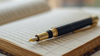 Fountain pen on an open planner with handwritten notes