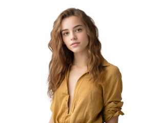 isolated png portrait of natural beautiful smiling young woman in casual style