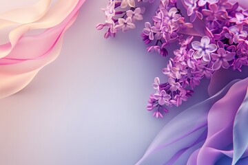 Lilac flowers on a blue background. 3d rendering. Abstract background awareness days in May in cream and lilac. 