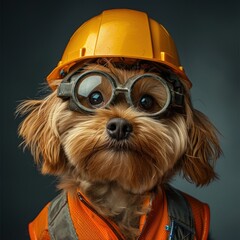 Cute Dog as a Construction Worker with ppe 