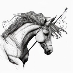 line sketch of Horse, Unicorn colour page