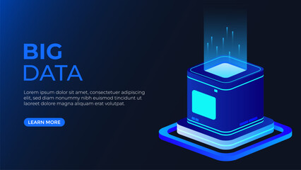 Big data isometric vector illustration. Data source rack technology concept. good for website, banner, and landing page. - obrazy, fototapety, plakaty