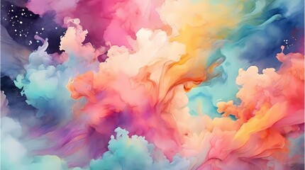 Fototapeta na wymiar Abstract colorful watercolor hand drawn background. Fantasy sky with colorful smoke. Seamless, infinitely repeating animated backgrounds. Suitable for Wallpaper.