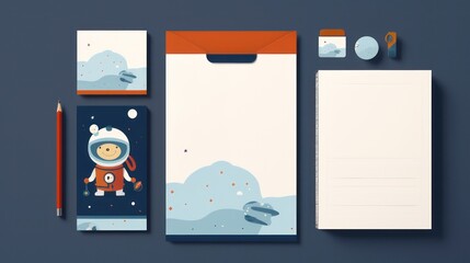 Mockup template stationary layout design with the theme of astronauts and science.